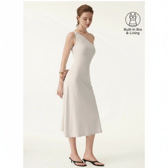 OGL Brami Dress Womens XLarge Frog One Shoulder Midi Ribbed Removable Bra pads - Picture 1 of 4